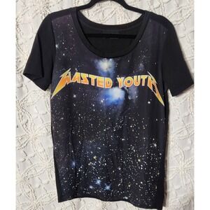The Kooples Shirt Womens M Black Celestial‎ Wasted Youth Galactic Retro Grunge